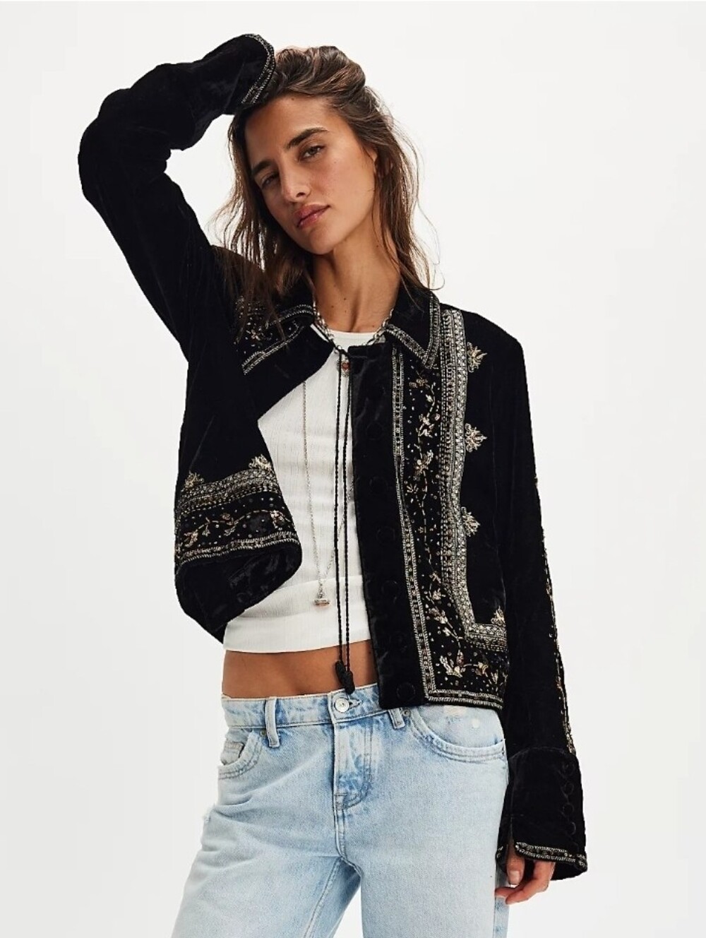 NWT Free People Western Maxxie Embellished Velvet Jacket XS - Picture 2 of 6